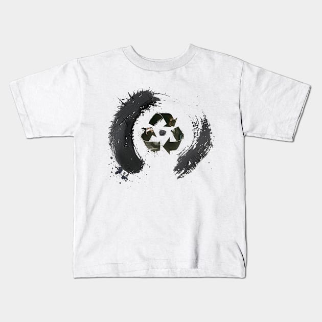 Earth Day: The Recycle Logo in the center of a Japanese Sumi Brush Enso (eternal circle) Kids T-Shirt by Puff Sumo